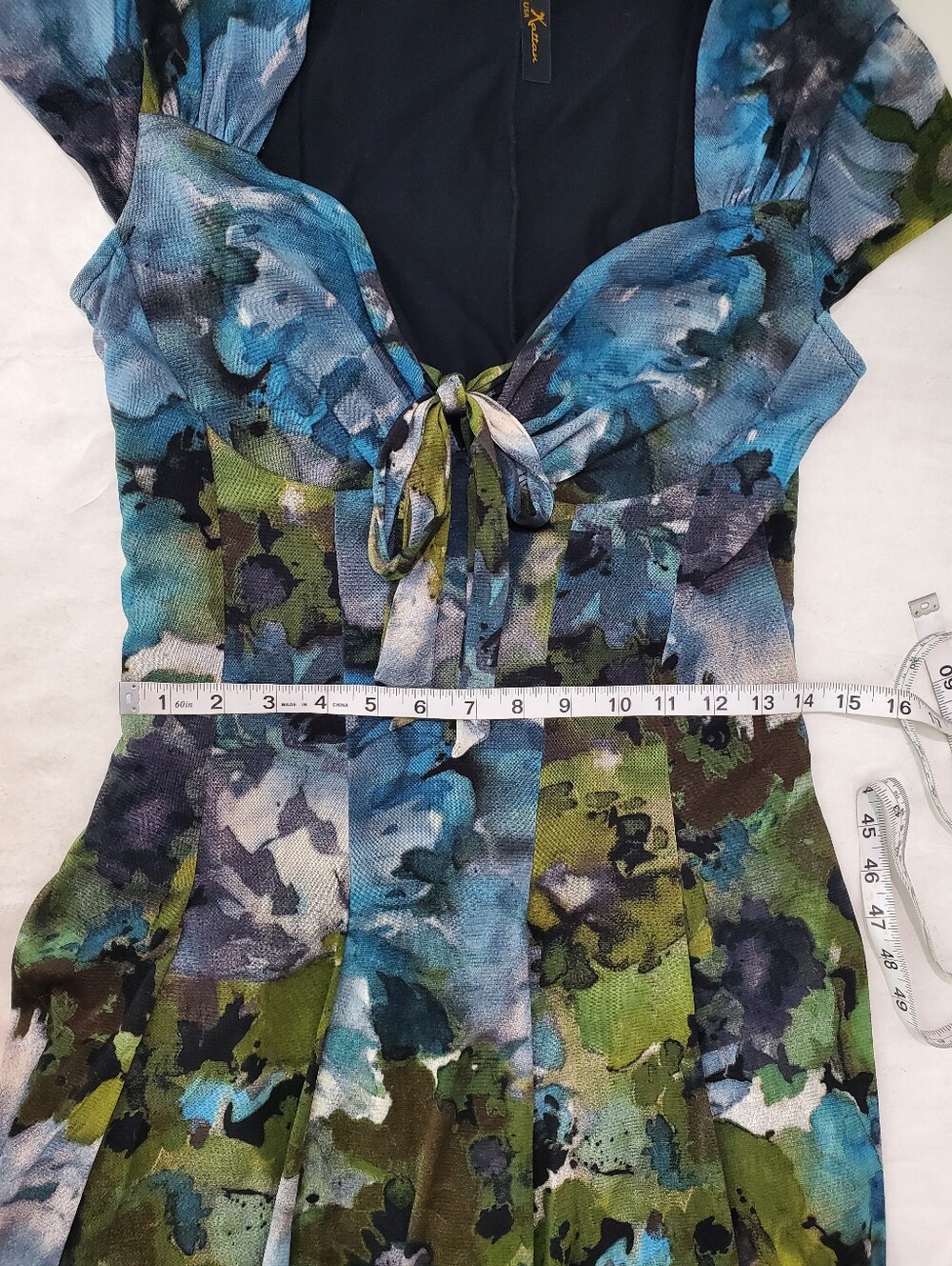 ELANA KATTAN floral dress watercolors packable European Vacation mesh stretchy M - Picture 9 of 10